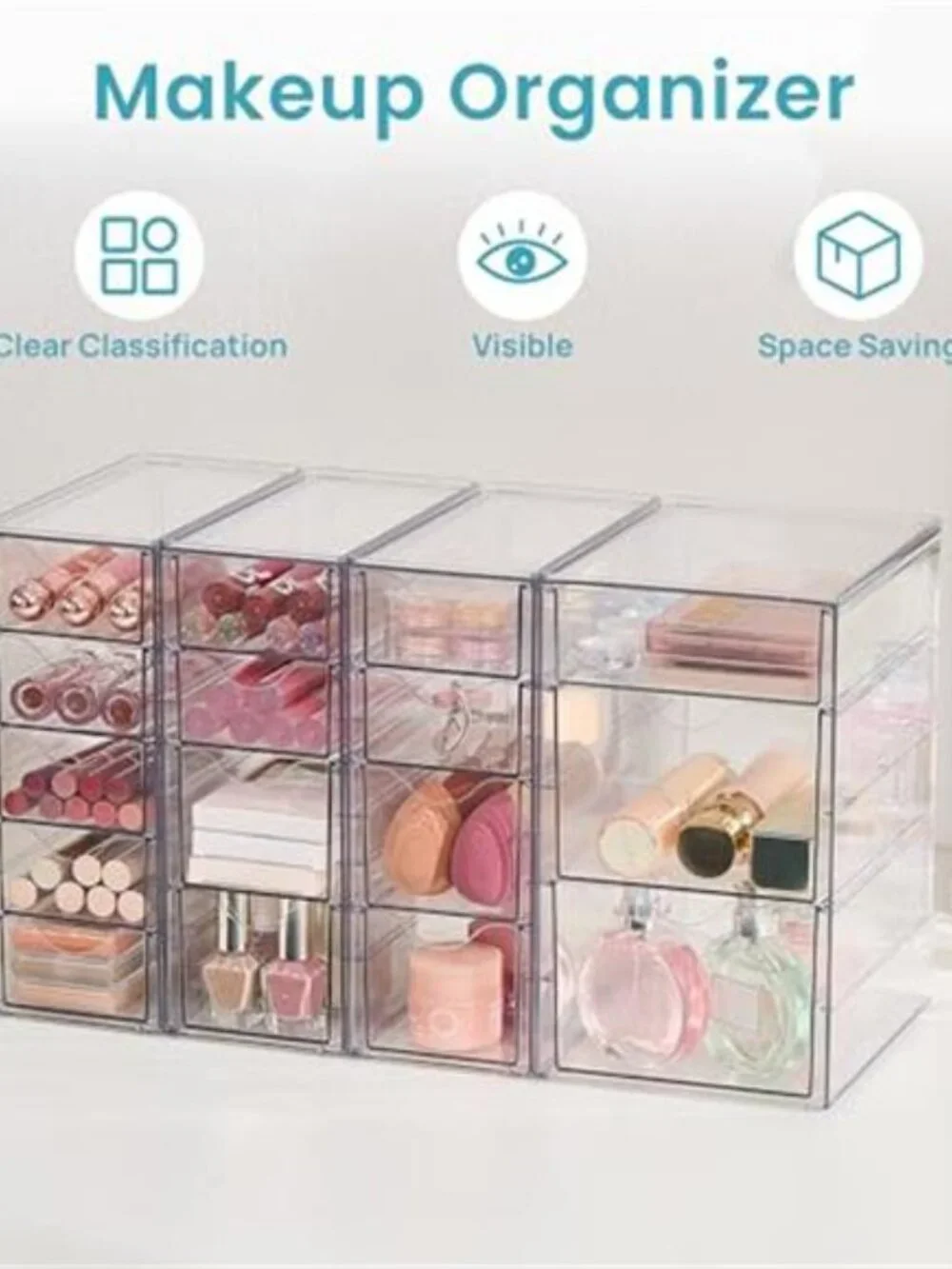 Clear Drawer Organizer 16 Drawer Desk Storage Makeup Organizer Plastic